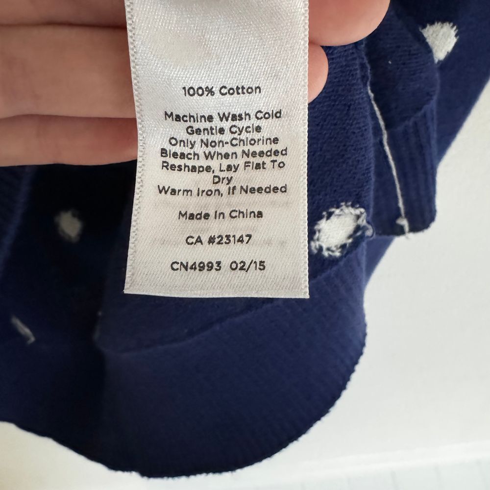 Talbots Womens Large Crew Neck Sweater Blue White Polka Dot 100% Cotton Preppy - Picture 4 of 6